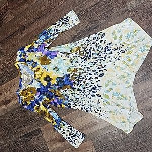 LOGO by Lori Goldstein 3/4 Sleeve Floral Animal Print Knit Top Size S